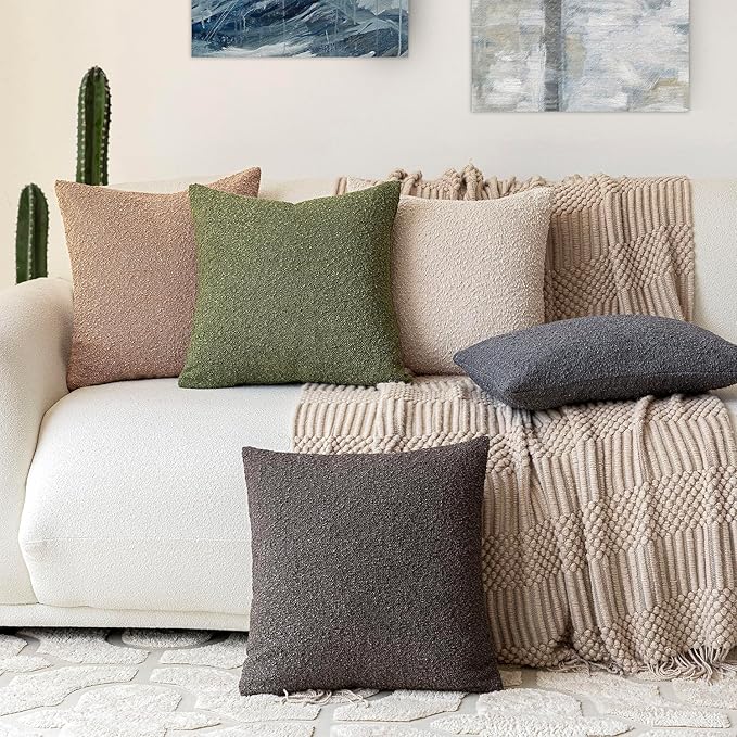 Foindtower Decorative Textured Boucle Throw Pillow Covers Accent Solid Pillow Cases Neutral Soft Cozy Couch Cushion Case for Chair Sofa Bedroom Living Room Home Decor 16x16 Inch,1PC,Forest Green