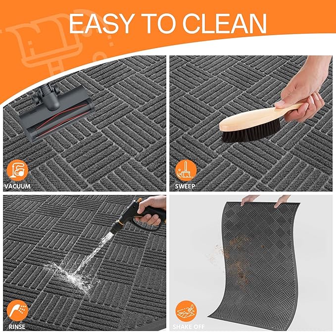 Indoor Outdoor Door Mat, 4’x 2' Doormat for Entryway, Rubber Backing Non Slip Front Door Mat Outside Entrance, Super Absorbent Commercial Floor Mat for Home Office, Gray