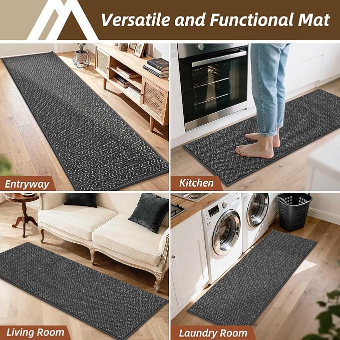 COSY HOMEER Door Mat 17" x 71" Non Slip Absorbent Entryway Rugs Dirt Trapper Doormats Washable Entrance Mats Low Pile Welcome Floor Mat for Front Back Door and Entry Mats,Dark Grey(Roll Packing)