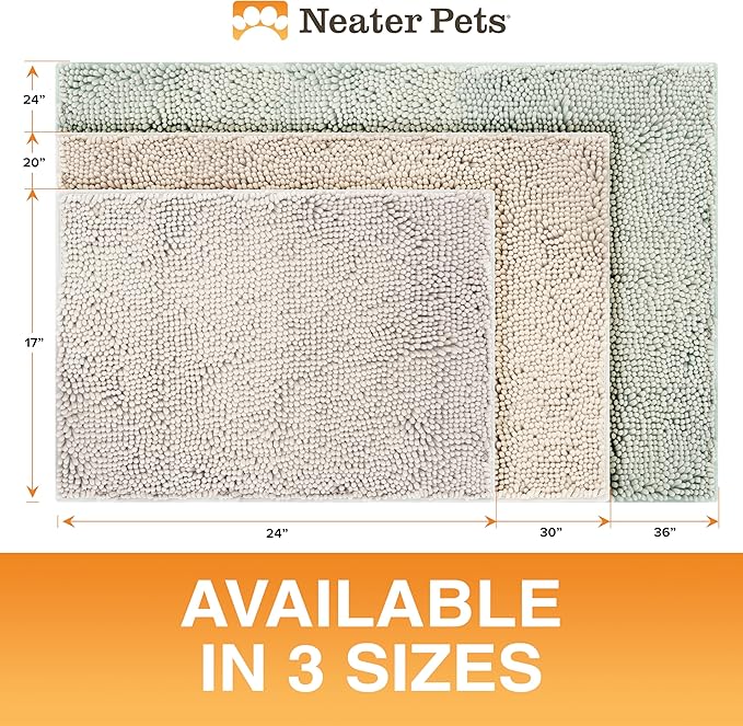 Neater Pets Chenille Dog Door Mat 36” x 24” – Super Absorbent & Quick-Dry Muddy Paws Doormat for Trapping Dirt, Water, Mud - Non-Slip & Machine Washable Pet Rugs for Entryway, Indoor Mud Mats, Gray