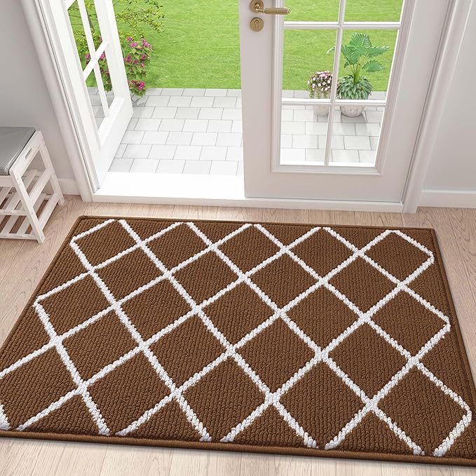 Finchitty Indoor Door Mat, Dirt Resistant and Absorbent, Low-Profile, Non-Slip, Washable Inside Floor Mats for Front Door, Back, and Entrance, 40" x 32", Coffee
