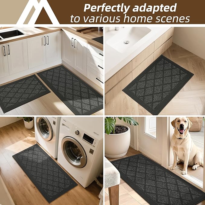 COSY HOMEER Kitchen Rug Non Slip Washable, 24"x60" Absorbent Kitchen Mats for Floor, Runner Rugs for Kitchen Floor, 100% Polypropylene Kitchen Sink Rug (Dark Grey)