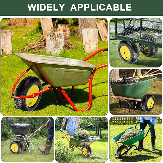 Taifa 2 PCS 16" Pneumatic Rubber Replacement Tires and 4.80/4.00-8" Wheels with 5/8" Bearings, Inflated Air Wheel for Garden Cart/Hand Truck/Trailers/Dolly/Wheelbarrow/Wagon/Trolley etc.