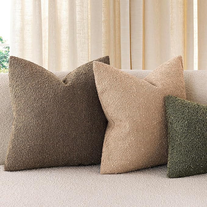 Foindtower Decorative Textured Boucle Throw Pillow Covers Accent Solid Pillow Cases Neutral Soft Cozy Couch Cushion Case for Chair Sofa Bedroom Living Room Home Decor 26x26 Inch,1PC,Chocolate