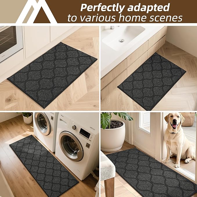 COSY HOMEER Kitchen Rug Non Slip Washable 20"x32", Absorbent Kitchen Mats for Floor, Runner Rugs for Kitchen Floor, 100% Polypropylene Kitchen Sink Rug (Dark Grey)