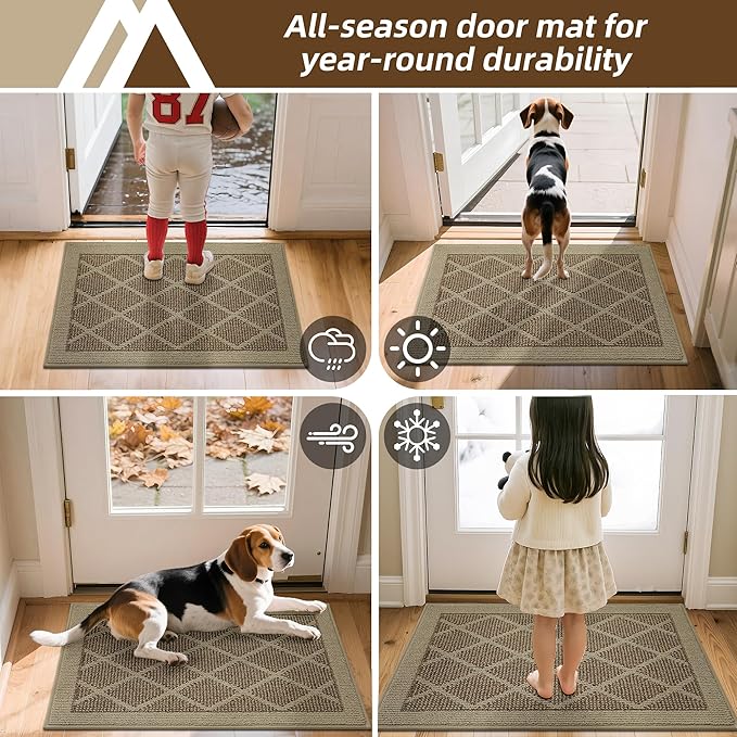COSY HOMEER Non-Slip Door Mat 32"x48", Entryway Rugs Low Profile Absorbent Dirt Trapper Doormat for Front Entrance, Washable Polypropylene Entry Mat (Beige)