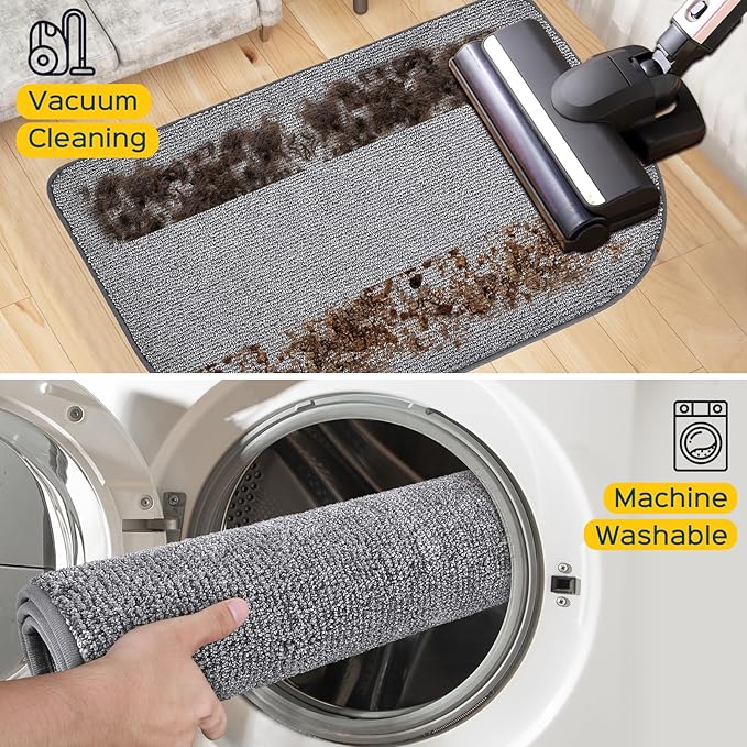 Washable Kitchen Rug 24" x 70" / 60cm x 180cm, Non Slip Kitchen Mat for Floor, Absorbent Indoor Entryway Runner Rug for Laundry, Bathroom, Bedroom (Roll Packing)