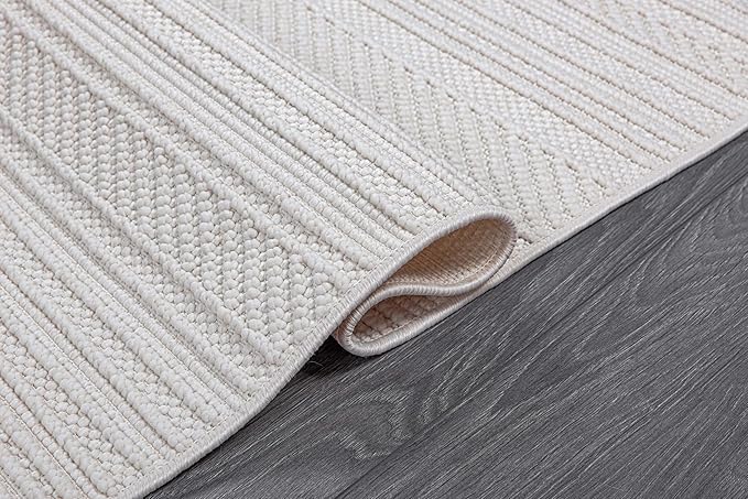 Luul Home Micro Loop Indoor Rug White 5x7 Boho Geometric Neutral Area Rugs for Living Room Soft Luxury Modern Low and High Pile Durable Stain Resistant Non-Shedding Indoor Area Carpet 5 x 7