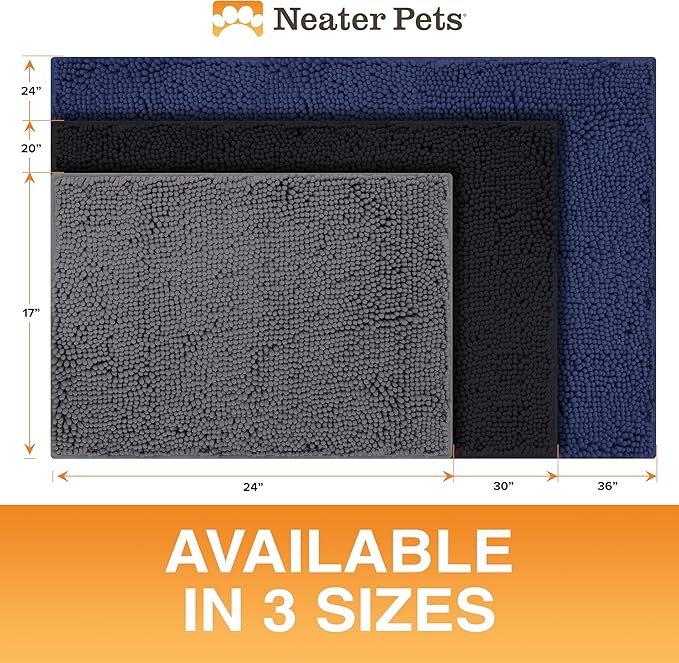 Neater Pets Chenille Dog Door Mat 30” x 20” – Super Absorbent & Quick-Dry Muddy Paws Doormat for Trapping Dirt, Water, Mud - Non-Slip & Machine Washable Pet Rugs for Entryway, Indoor Mud Mats, Black