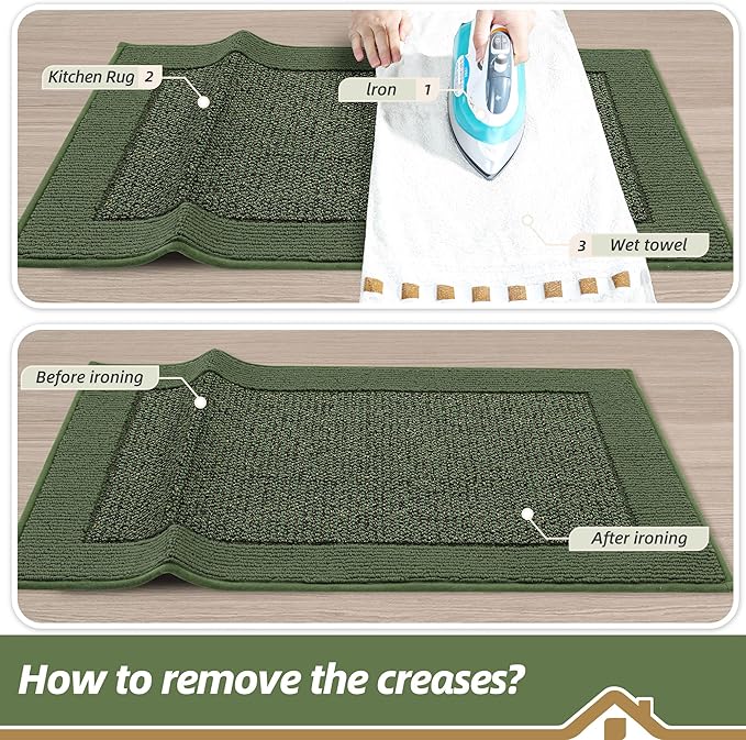 BEQHAUSE Kitchen Runner Rug 24"x60", Kitchen Rugs Non-Slip Kitchen Mats for Floor, Absorbent and Stain Resistant Kitchen Mats, Machine Washable Rugs for Kitchen, Hallway, Laundry & Sink, Green