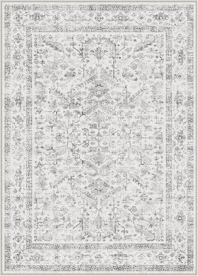 PureCozy Grey 2x3 Entryway Rug Vintage Area Carpet Indoor Kitchen Washable Door Mat Entrance Small Low Pile Traditional Distressed Retro Accent Throw Rug Non Slip Office Bathroom