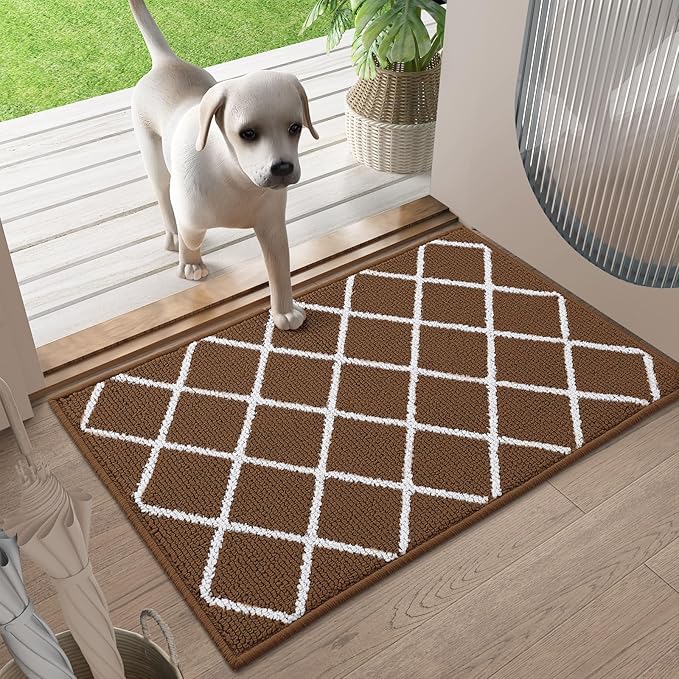 Finchitty Indoor Door Mat, Dirt Resistant and Absorbent, Low-Profile, Non-Slip, Washable Inside Floor Mats for Front Door, Back, and Entrance, 36" x 24", Coffee