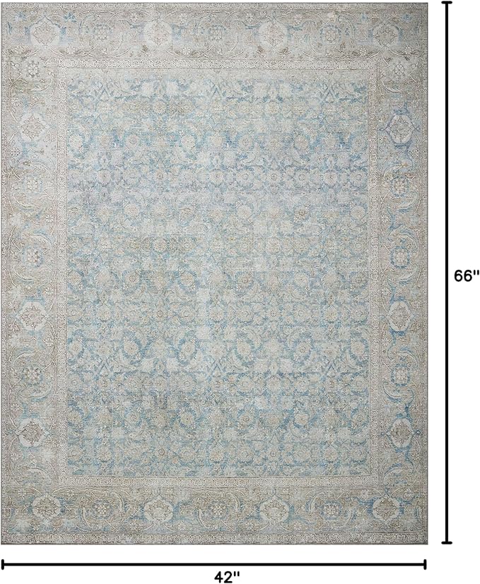 Loloi Wynter Collection WYN-10 Ocean/Silver 3'-6" x 5'-6" Accent Rug, .13" Thick, Area Rug, Soft, Durable, Printed, Vintage Inspired, Low Pile, Non-Shedding, Easy Clean, Living Room Rug