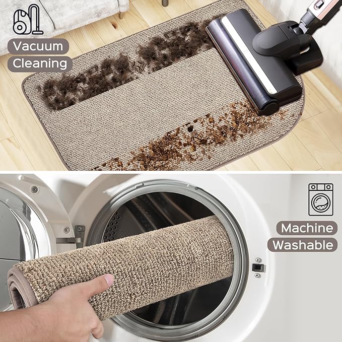 Washable Kitchen Rug 24" x 35.5" / 60cm x 90cm, Non Slip Kitchen Mat for Floor, Absorbent Indoor Entryway Rug for Laundry, Bathroom, Bedroom