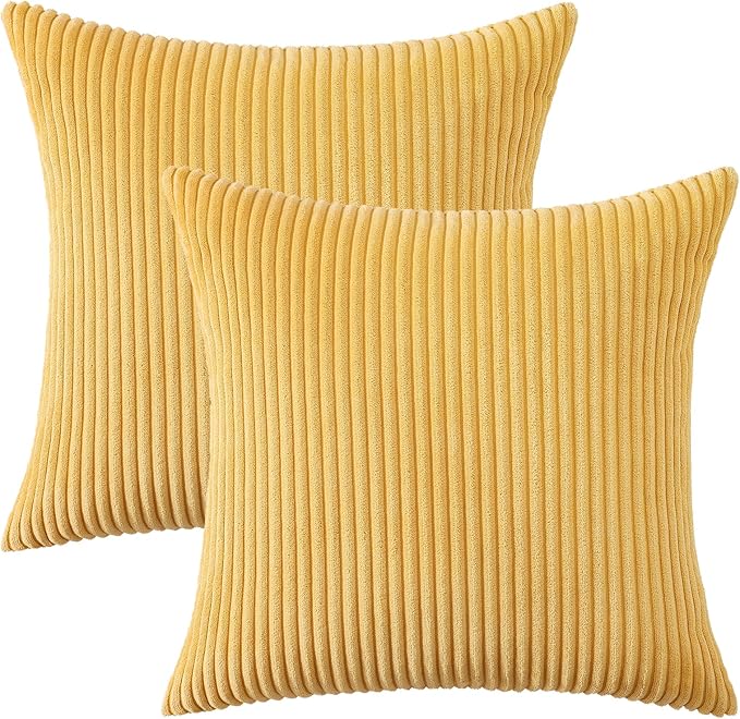 Mecatny Corduroy Decorative Throw Pillow Covers 22x22 Set of 2 for Sofa Living Room, Soft Neutral Boho Couch Pillow Covers for Home Decor, Mustard Yellow