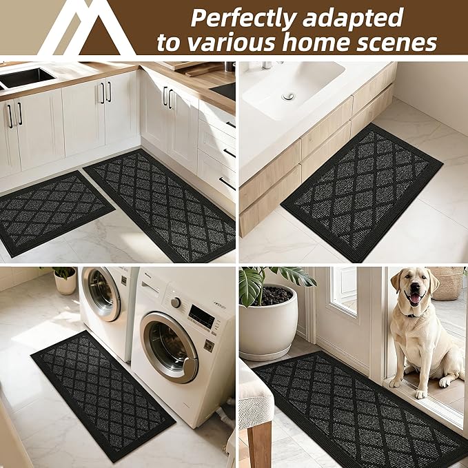 COSY HOMEER Kitchen Rug Non Slip Washable, 24"x60" Absorbent Kitchen Mats for Floor, Runner Rugs for Kitchen Floor, 100% Polypropylene Kitchen Sink Rug (Black)
