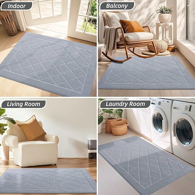BEQHAUSE Dirt Trapper Door Mat 32" x 48", Doormat Non-Slip Entryway Rugs Washable, Dog Door Mat Stain Resistant and Absorbent Welcome Floor Mat for Front Back Door, Mud Wet Shoes & Paws, Grey