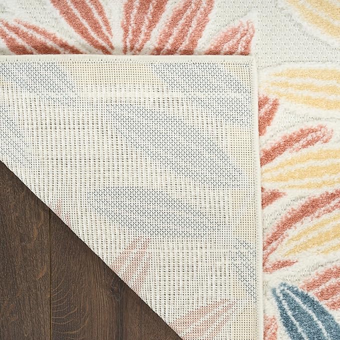 Nourison Home Aloha Ivory Blue 3'6" x 5'6" Area Rug - Easy Clean, Non Shedding, Bed Room, Living Room, Dining Room, Kitchen (4' x 6')