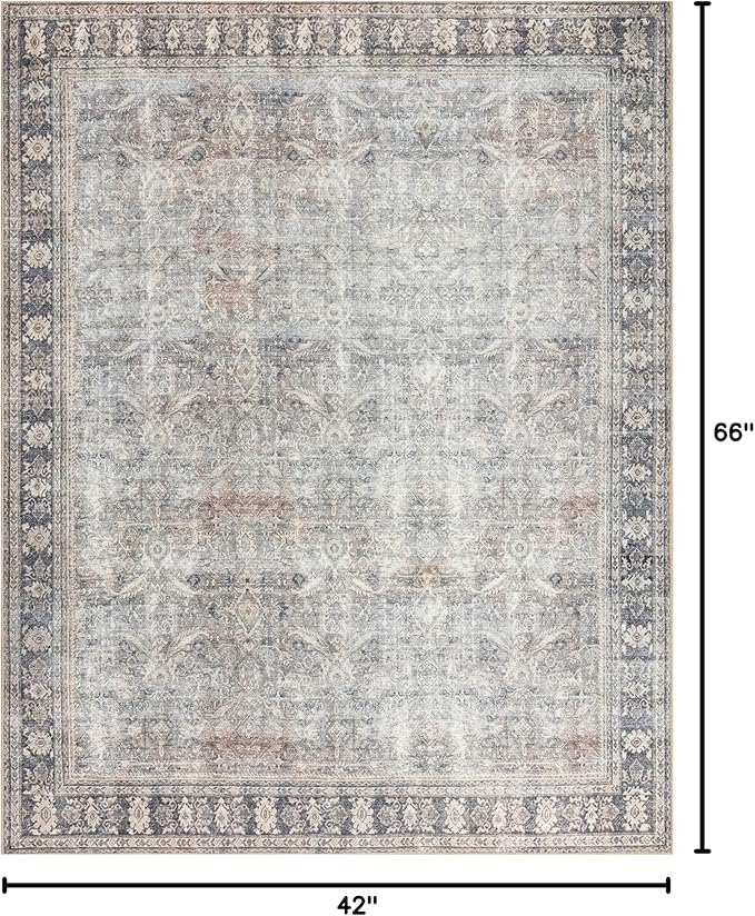 Loloi Wynter Collection WYN-07 Grey/Charcoal 3'-6" x 5'-6" Accent Rug, .13" Thick, Area Rug, Soft, Durable, Printed, Vintage Inspired, Low Pile, Non-Shedding, Easy Clean, Living Room Rug