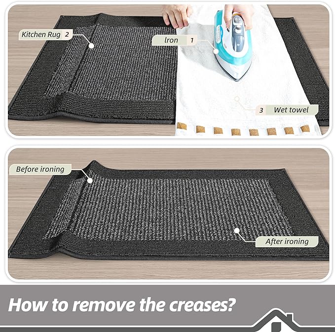 BEQHAUSE Kitchen Rugs and Mats Set of 2 Non-Slip Kitchen Mats for Floor, Absorbent and Stain Resistant Kitchen Runner, Machine Washable Rugs for Kitchen, Laundry & Sink, 20"x32"+20"x48", Charcoal