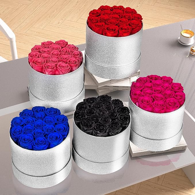 17 Blue Flowers in Glitter Box, Birthday Gifts for Women, Preserved Flowers, Mothers Day Roses Gift for Mom