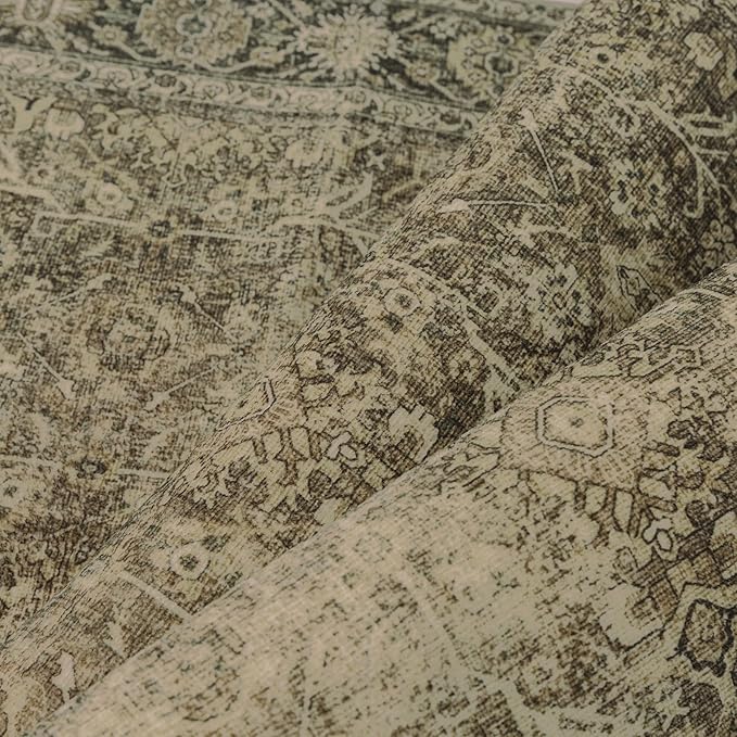 PureCozy Light Brown 2x6 Vintage Area Rug Hallway Indoor Kitchen Washable Living Room Carpet Tribal Distressed Rug Retro Accent Throw Rug for Office Dining Room Bathroom Faux Wool