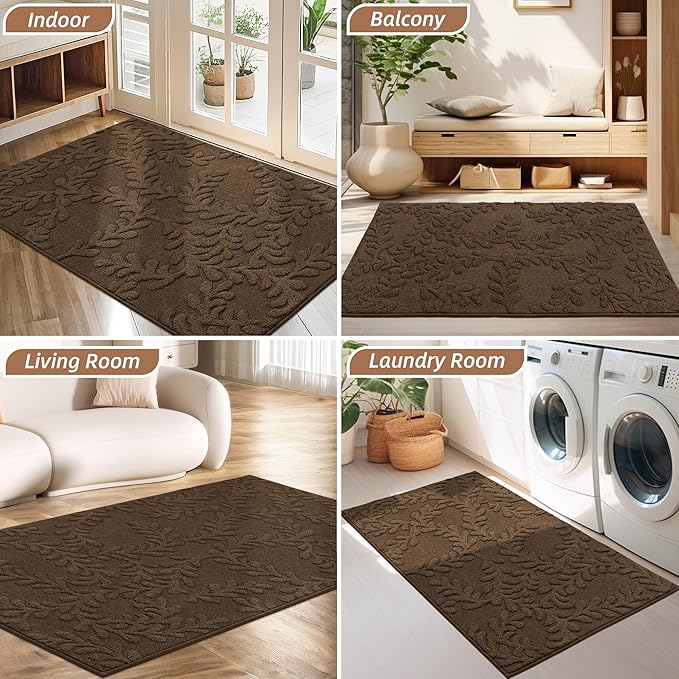 BEQHAUSE Dirt Trapper Door Mats 24”x36”, Non-Slip TPR Backing Dog Doormat, Super Absorbent Welcome Mat for Front Door, Muddy Shoes & Paws, Washable Entry Rugs, Brown