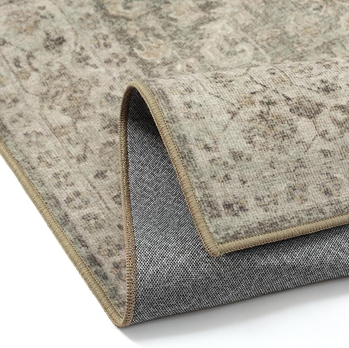 PureCozy Brown 5x7 Area Rug Vintage Washable Living Room Carpet Non Slip Bedroom Indoor Office Low Pile Traditional Distressed Retro Accent Rug for Dining Room Bathroom Kitchen