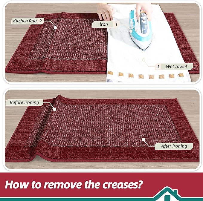 BEQHAUSE Kitchen Runner Rugs 24"x60", Kitchen Rugs Non-Slip Kitchen Mats for Floor, Absorbent and Stain Resistant Kitchen Mats, Machine Washable Rug for Kitchen, Hallway, Laundry & Sink, Red