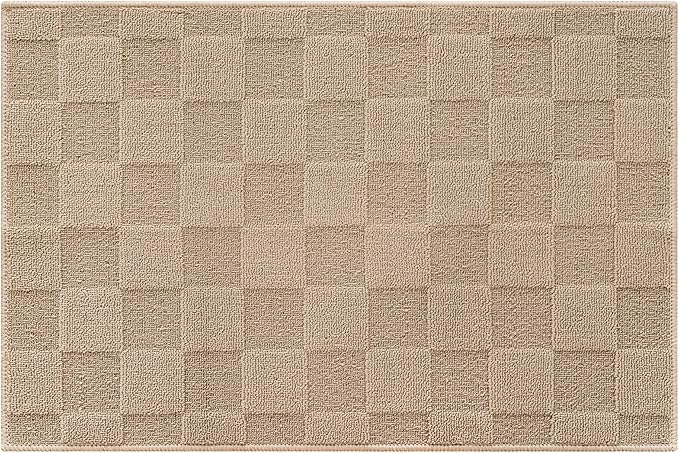 GRANNY SAYS Front Door Mat Outside Entrance, Door Mats for Entryway, Welcome Matt Non-Slip, Entryway Front Porch Mat Low Profile Resist Dirt Easy to Clean, 36"x24", Khaki Check