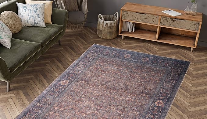 RugOver Machine Washable Area Rug, Pet-Friendly and Non-Slip Indoor Carpet for Kitchen, Bathroom, Living Room, Home Floor Decoration(Denim/Eggnog, 2'6" x 6'6")