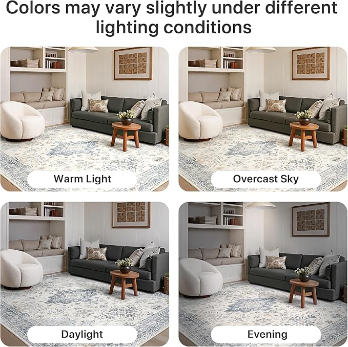 GENIMO 2'6''x6 Runner Rug,Machine Washable Non-Slip Vintage Rugs,Low Pile Lightweight Carpet for Bedroom,Hallway,Entryway,Kitchen,Bathroom,Blue