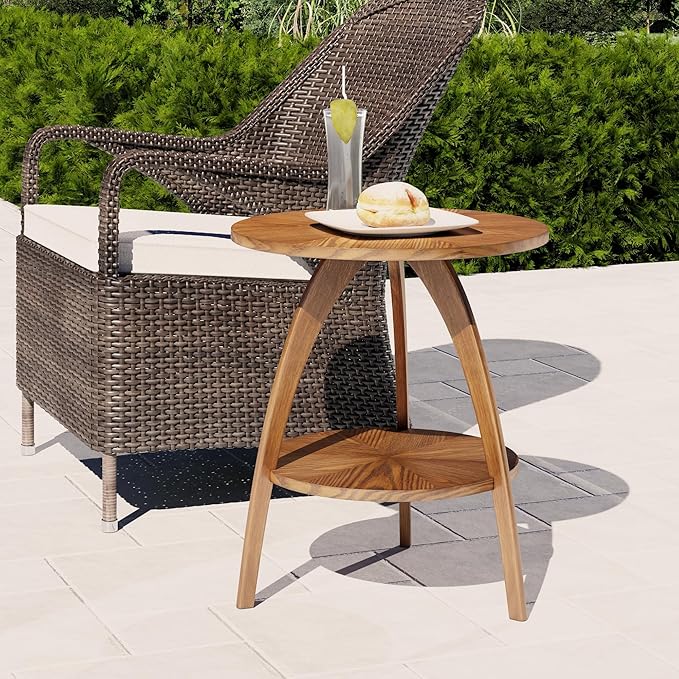 COZAYH Wood Round End Table with Storage Shelf, Walnut Finish Mid-Century Modern Accent Side Table with Curved Legs for Living Room, Easy Assembly, Stylish, Natural, Brown