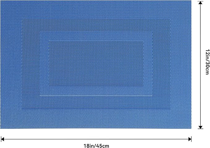 Leetaltree Blue Frame Placemats Set of 6 - Heat Resistant Non-Slip Place mats for Dining Table, Washable Durable PVC Vinyl Woven Table Mats(Blue Frame, 6)