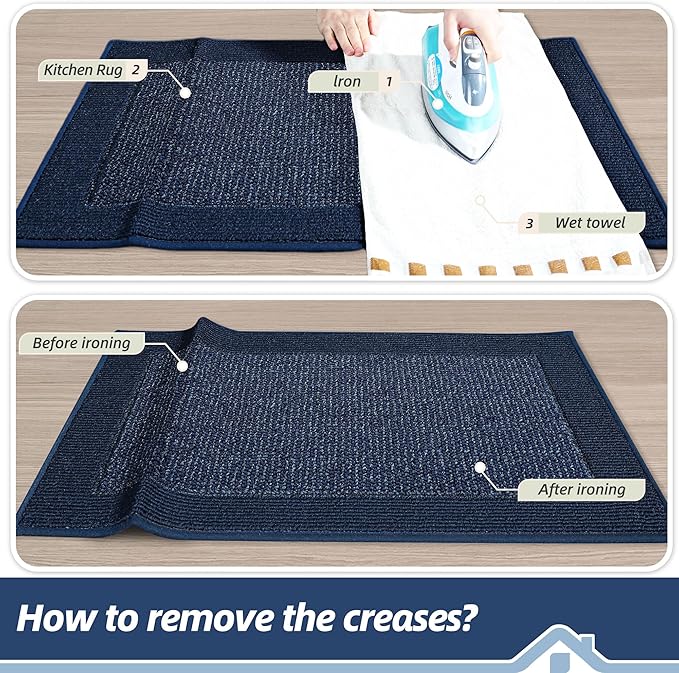 BEQHAUSE Kitchen Rugs and Mats Set of 2 Non-Slip Kitchen Mats for Floor, Absorbent and Stain Resistant Kitchen Runner, Machine Washable Rugs for Kitchen, Laundry & Sink, 24"x36"+24"x60", Blue