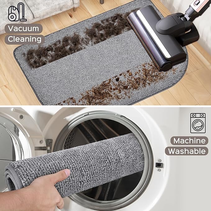 Washable Kitchen Rug 24" x 70" Rectangular, Non Slip Absorbent Indoor Entryway Runner Rug for Floor, Laundry, Bathroom, Bedroom (Roll Packing)
