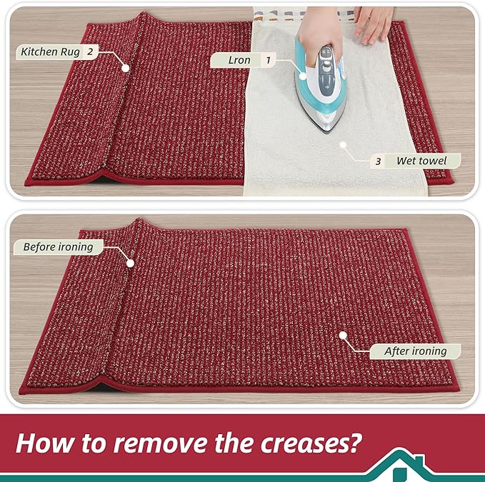 BEQHAUSE Kitchen Runner Rugs 24"x60", Non-Slip Kitchen Mats for Floor, Super Absorbent and Stain Resistant Kitchen Rug, Machine Washable Rugs for Kitchen, Hallway, Laundry & Sink, Red