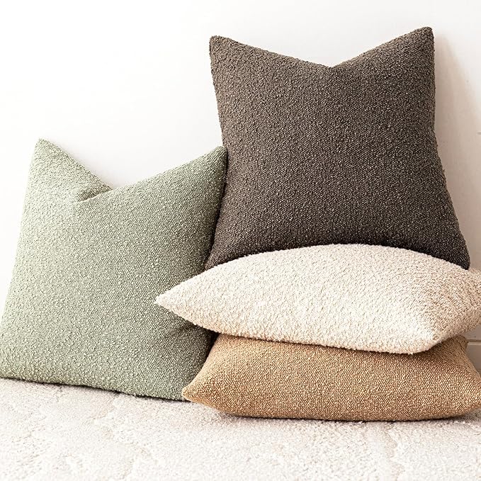 Foindtower Decorative Textured Boucle Throw Pillow Covers Accent Solid Pillow Cases Neutral Soft Cozy Couch Cushion Case for Chair Sofa Bedroom Living Room Home Decor 18x18 Inch,1PC,Dirty Sage Green