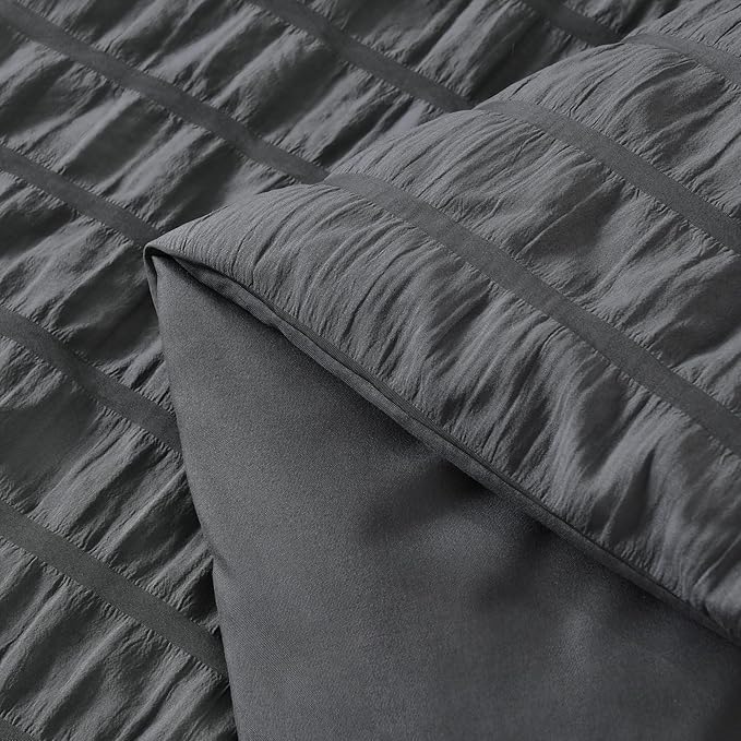 AveLom Seersucker Full Comforter Set (80x90 inches), 3 Pieces - 100% Soft Washed Microfiber Lightweight Comforter with 2 Pillowcases, All Season Down Alternative Comforter Set for Bedding, Gray