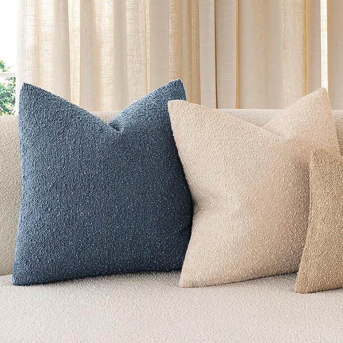 Foindtower Decorative Textured Boucle Throw Pillow Covers Accent Solid Pillow Cases Neutral Soft Cozy Couch Cushion Case for Chair Sofa Bedroom Living Room Home Decor 20x20 Inch,1PC,Dark Blue