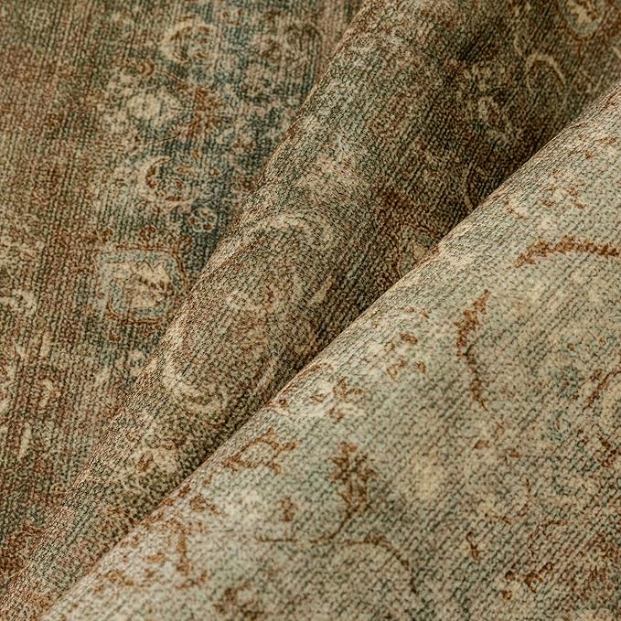 PureCozy Vintage Area Rug 8x10 Washable Brown Living Room Carpet Large Indoor Non Slip Bedroom Low Pile Kitchen Distressed Retro Accent Throw Rug for Dining Room
