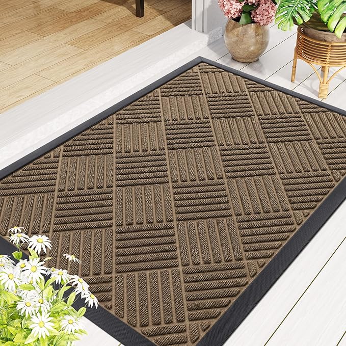 Smiry Front Door Mat Outside Entrance, Heavy Duty Outdoor Indoor Natural Rubber Doormat, Non Slip, Trap Dirt and Moisture, Easy Clean, Low Profile Patio Porch Entryway Mat, 71x23, Brown