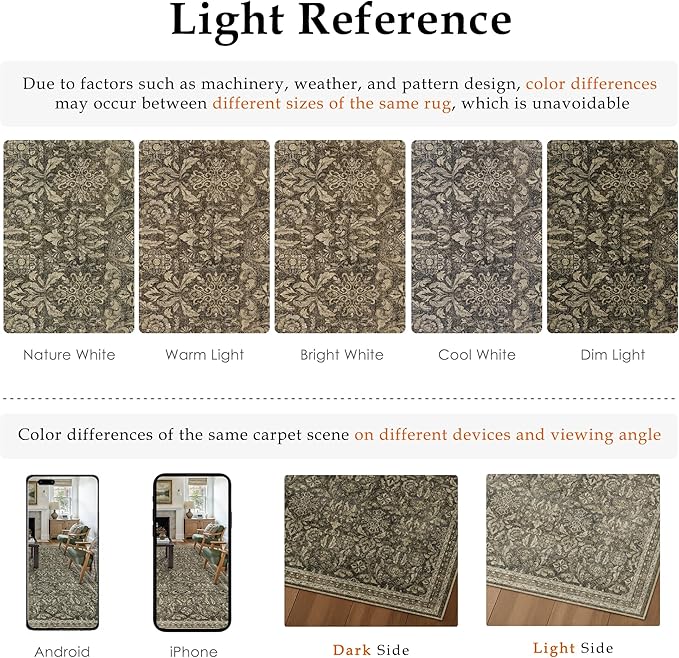 PureCozy Brown 3x5 Area Rug Washable Entryway Office Vintage Carpet Indoor Non Slip Small Low Plie Thin Bedroom Kitchen Rug Retro Accent Throw Living Dining Room Bathroom