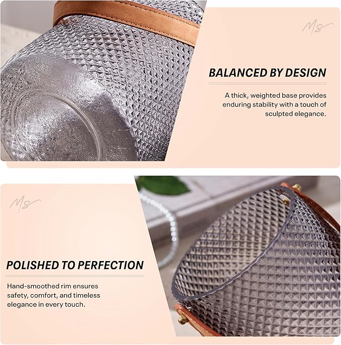 Nordic Handcrafted Glass Flower Vase with Vegan Leather Handle – Diamond Pattern Design – Modern Decorative Centerpiece – Elegant Gift for Weddings, Housewarming, Anniversaries – Stylish Home Décor