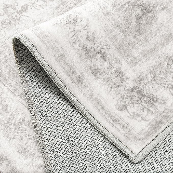 PureCozy Area Rug 5x7 Washable Light Gray Rug Vintage Boho Medallion Large Grey Distressed Retro Carpet for Living Room Non Slip Indoor Low Pile Small Soft Bedroom Dining Room Home Office