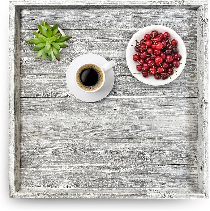 Wooden Ottoman Tray with Felt Pad – Decorative Couch Serving Tray Made with Real Rustic Reclaimed Wood - Perfect for Living Room Ottomans, Sofas, & Coffee Tables -24" x 24"- White Wash
