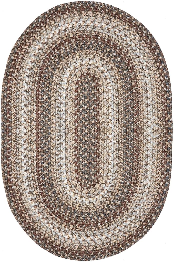 Homespice Wildwood Brown Braided Oval Rug 2'x3' - Country Style Oval Bathroom Rugs, Machine Washable, Waterproof, Durable and Reversible - Both Indoor and Outdoor