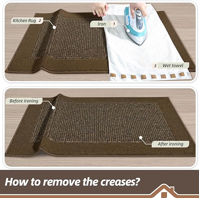 BEQHAUSE Kitchen Rugs 32"x48", Kitchen Runner Rug Non-Slip Kitchen Mats for Floor, Absorbent and Stain Resistant Kitchen Mats, Machine Washable Rugs for Kitchen, Hallway, Laundry & Sink, Brown