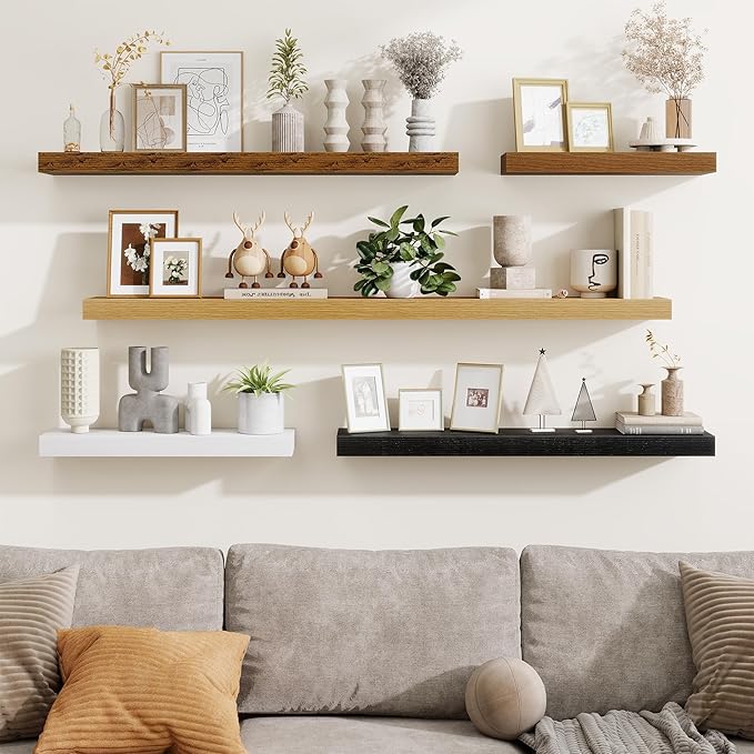 Fun Memories Floating Shelves Bathroom for Wall Mounted Shelves, 20 Inch Wood Shelf Set of 2, Home Storage & Display Decor, Rustic Brown