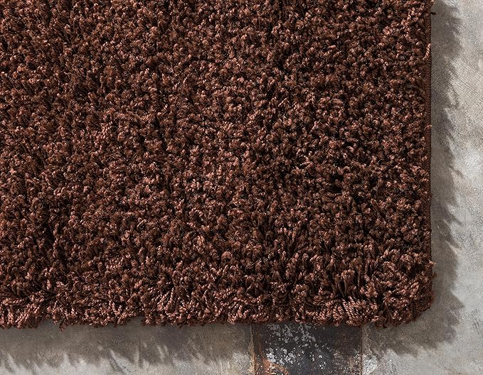 Unique Loom Solid Shag Collection Area Rug (2' 6" x 13' 1" Runner, Chocolate Brown)